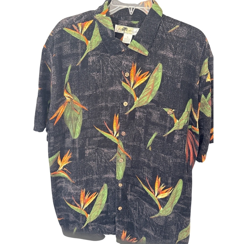 Men's Joe Marlin tropical Hawaiian button-down shirt size XL black orange